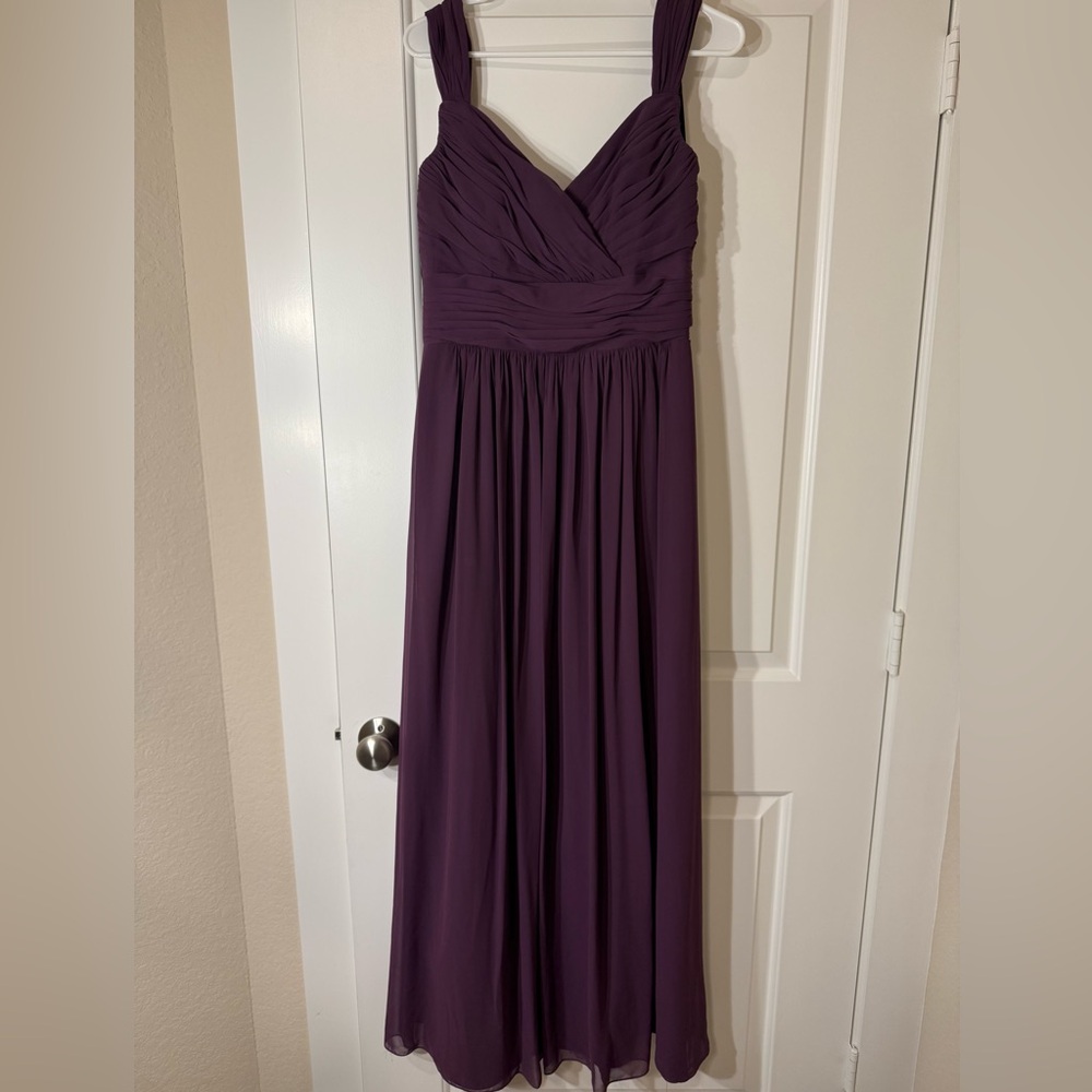 After Six Aubergine Ruched Chiffon Gown w/ Slit — Bridesmaid or Formal - Picture 3 of 5